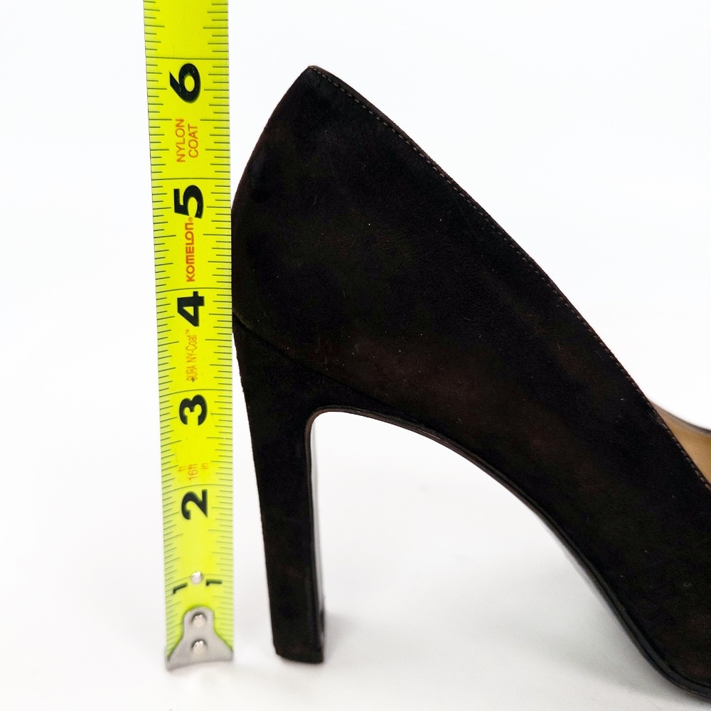 90's Dk Brown Suede Italian Minimalist Pumps Square Toe Heels Ellen Tracy Sz 8.5 - Picture 8 of 8